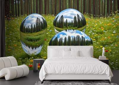 amazing background surreal magical bubbles flower portal Wall mural