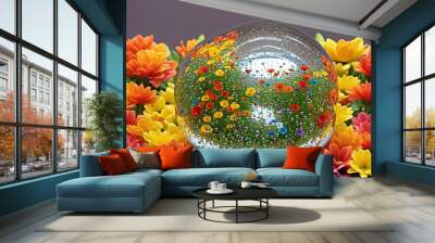 amazing background surreal magical bubbles flower portal Wall mural