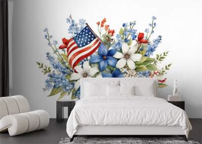 American flag with spring flowers. USA independence. Vector illustration design. Wall mural