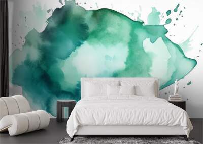 Aquamarine watercolor stain on transparent background Generative AI Wall mural