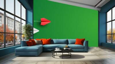 Background with individual red leader paper plane lead other Wall mural