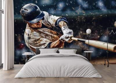 Baseball player in action on the field during a baseball game. generative ai Wall mural