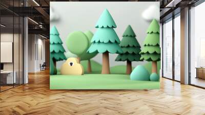 Basic 3D illustration of a quiet forest with towering pine trees Wall mural