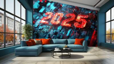 2025: A Futuristic Digital Art Concept Wall mural