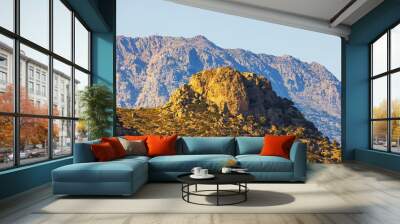 Beautiful view of tall mountains covered in tropical vegetation on island of Crete on sunny summer day. Wall mural