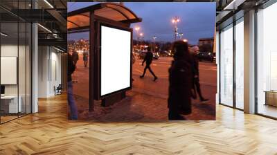 Billboard white. on the street in the evening with people in the background stop pavilion Wall mural