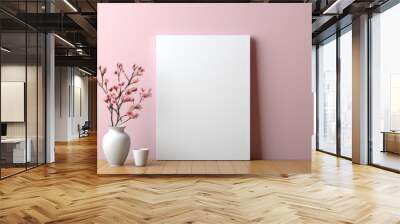 Blank white poster mock up on pink wall Wall mural