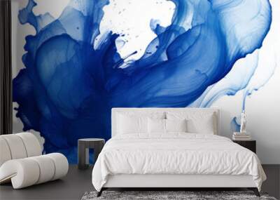 Blue ink stain on a transparent background. Wall mural