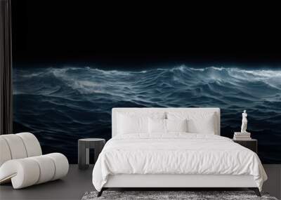 Blue sea waves on a black background. 3d render illustration. Generative AI Wall mural