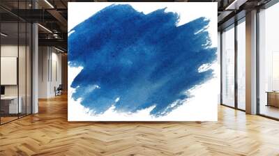 Blue watercolor stain, on white background isolated. Hand-drawn blot on white background isolated. Wall mural