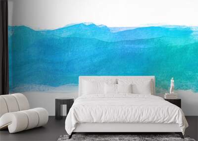 blue watercolor strip isolated on a paper on a white background. Wall mural