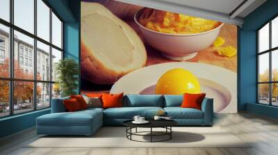 breakfast with eggs and orange Wall mural