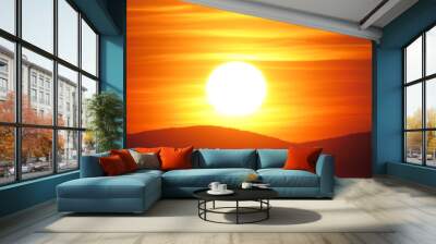 Bright orange sunset above the mountains. Quebec, Canada. Wall mural