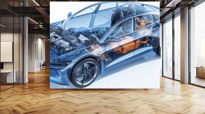 Electric car (generic model) technical cutaway Wall mural