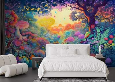 Fantasy Forest on mysterious Nature background. Generative AI Wall mural