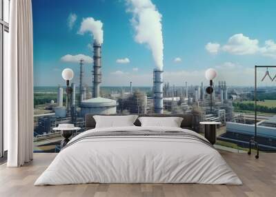 Oil refinery plant from industry zone, Aerial view. Wall mural