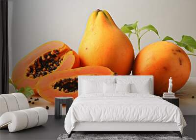 Papaya fruit, sweet ripe fresh papaya, raw vegan food Wall mural