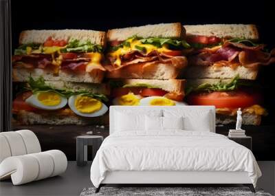 Sandwiches wit bread tomato, lettuce and yellow cheese Wall mural