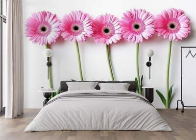 Cheerful Decor: Five Pink Gerbera Daisies on a Bright Background – Perfect as a Poster to Liven Up Your Sports Room or Home Office! Wall mural