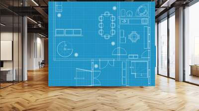 Detailed vector illustration of architectural blue prints Wall mural