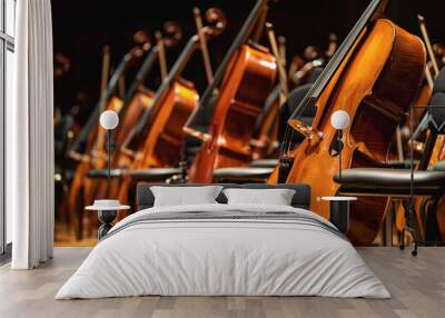 Classic Cello in Focus with Orchestra in Background Wall mural