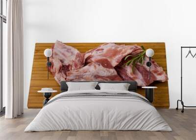 Close up view of raw pork ribs on wooden cutting broad. Cooking and food concept. Wall mural