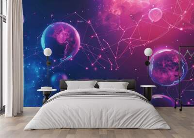 Dynamic Data Networks With Vibrant Elements, Cartoon Style, Background Wall mural