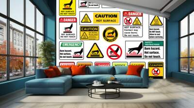 Caution, hot surface, do not touch the surface. Sign, vector illustration, isolated on white background. Wall mural