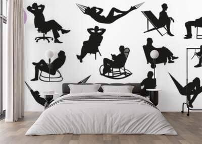 Time for rest and relaxation. Vector set. People spend their leisure time. Wall mural