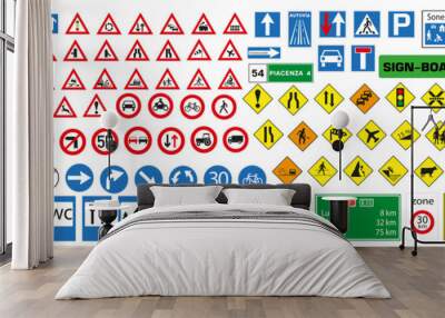 Vector european road signs with details. Danger signs prohibiting warnings. Wall mural