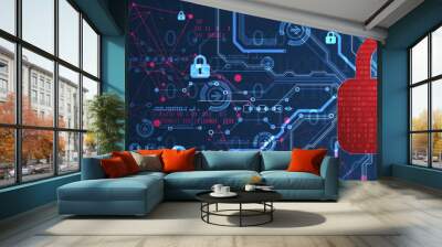 Data security Illustrates cyber data or information privacy idea. Color abstract  internet technology. Wall mural