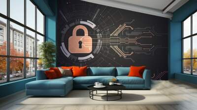 Data security Illustrates cyber data or information privacy idea. Color internet technology. Wall mural