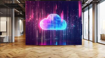 Dynamic Digital Cloud Icon Poster: Illuminate Your Space with a High-Tech Vibe and Vertical Light Patterns, Perfect for Sports Interiors and Modern Environments! Wall mural