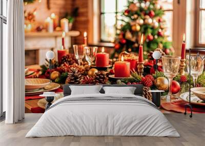 festive traditional christmas table Wall mural