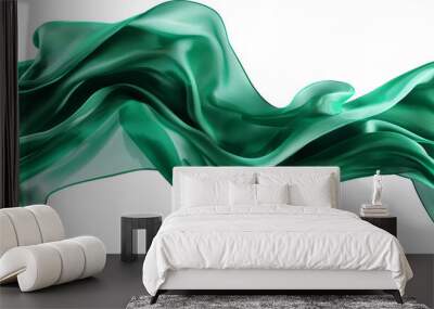 flying silk fabric green. Shiny fabric background Wall mural