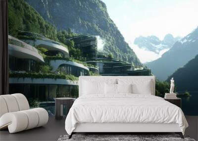 Futuristic Eco-Resort in Mountain Paradise Wall mural