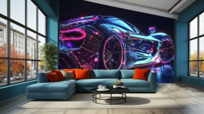 Futuristic neon sports car in a vibrant city night scene, blending advanced technology with artistic design.
 Wall mural