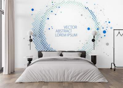 Halftone science background with connecting dots and lines. Digital data visualization. Wall mural