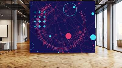 Halftone science background with connecting dots and lines. Digital data visualization. Wall mural