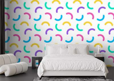 Colorful memphis style geometric pattern on white background. Vector illustration Wall mural