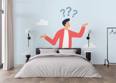 Concept of man asking with question mark above head. Vector illustration Wall mural