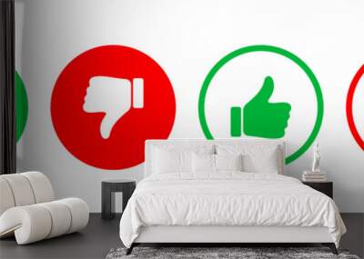 Set of thumbs up and down symbols in red and green colors. Vector illustration Wall mural