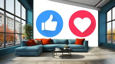 Thumbs and heart icon. Vector love and love icon. Like and like buttons ready for websites and mobile apps. Vector illustration Wall mural