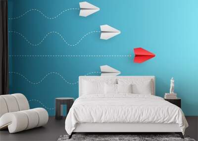 Individual red leader paper plane lead other. Business and leadership concept. Vector Wall mural