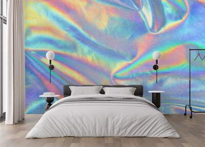 Iridescent fabric background. Shiny mother of pearl fabric, bright multi-colored fabric Wall mural