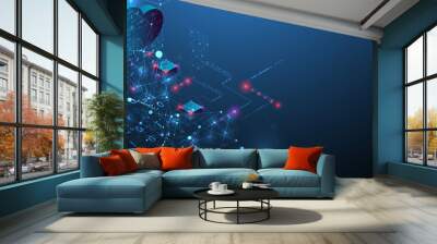 Isometric big data concept, database. Abstract technology background. Vector illustration Wall mural