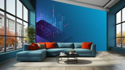 Isometric big data processing concept, cloud database. Abstract technology background. Vector illustration Wall mural