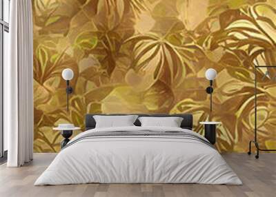 Luxury gold nature background vector. Floral pattern, Golden Tropical lant with line art style design for wall arts, greeting card, wallpaper and print. Vector illustration.
 Wall mural