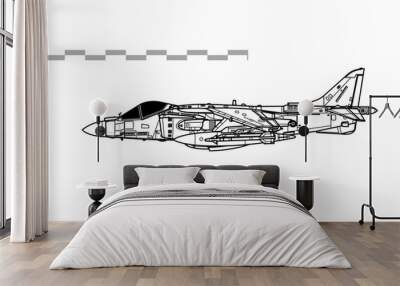 McDonnell Douglas AV-8B Harrier II Plus. Vector drawing of VSTOL ground-attack aircraft. Side view. Image for illustration and infographics. Wall mural