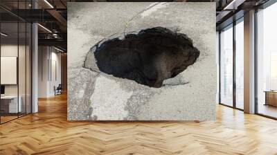 Large hole in the asphalt, sinkhole Wall mural